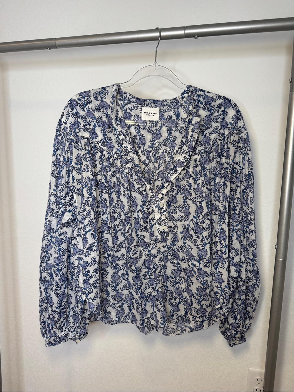 Isabel Marant Etoilé Salika Cotton Voile Blue and White Floral Blouse - Picture 6 of 10
